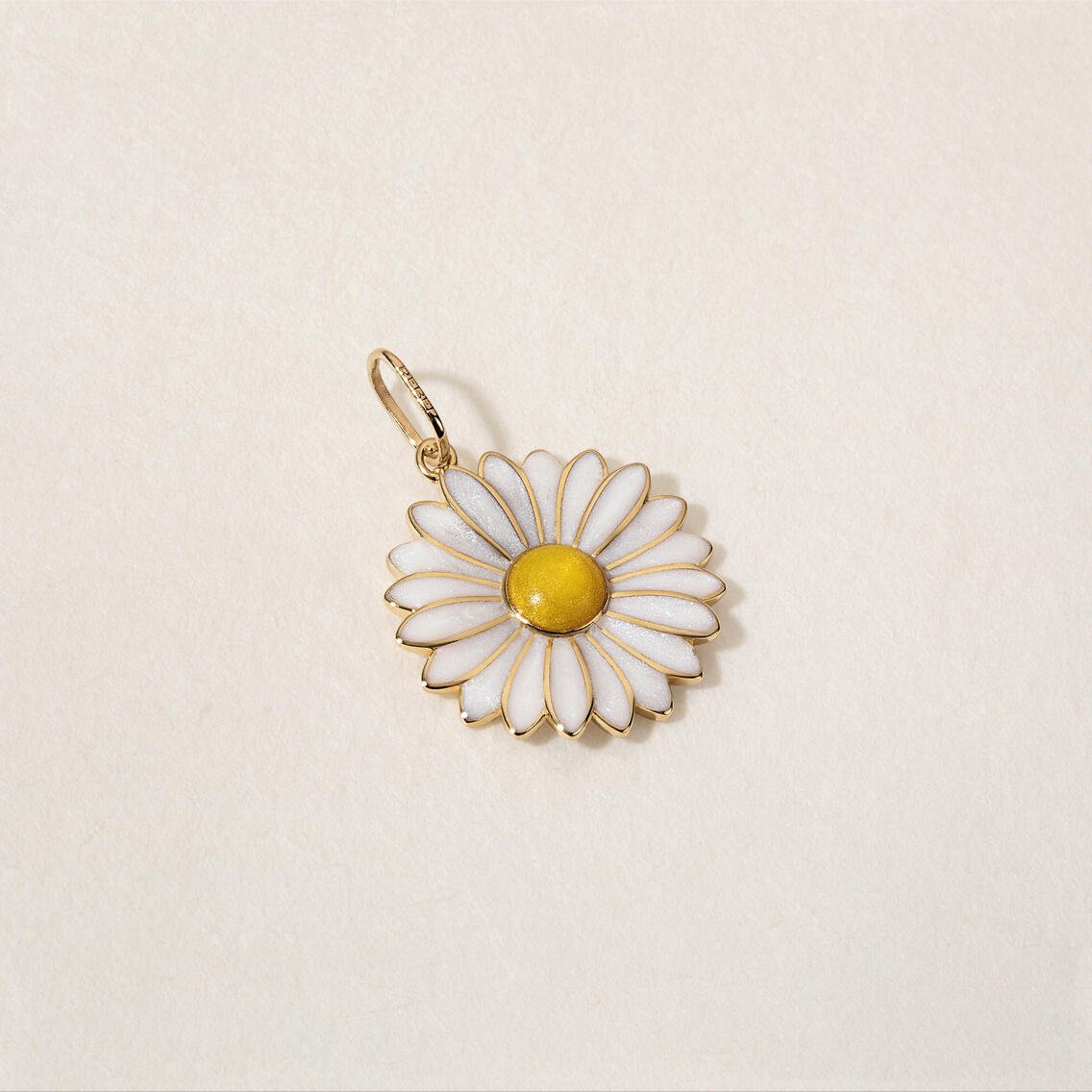 Gold daisy pendant charm with white and yellow enamel