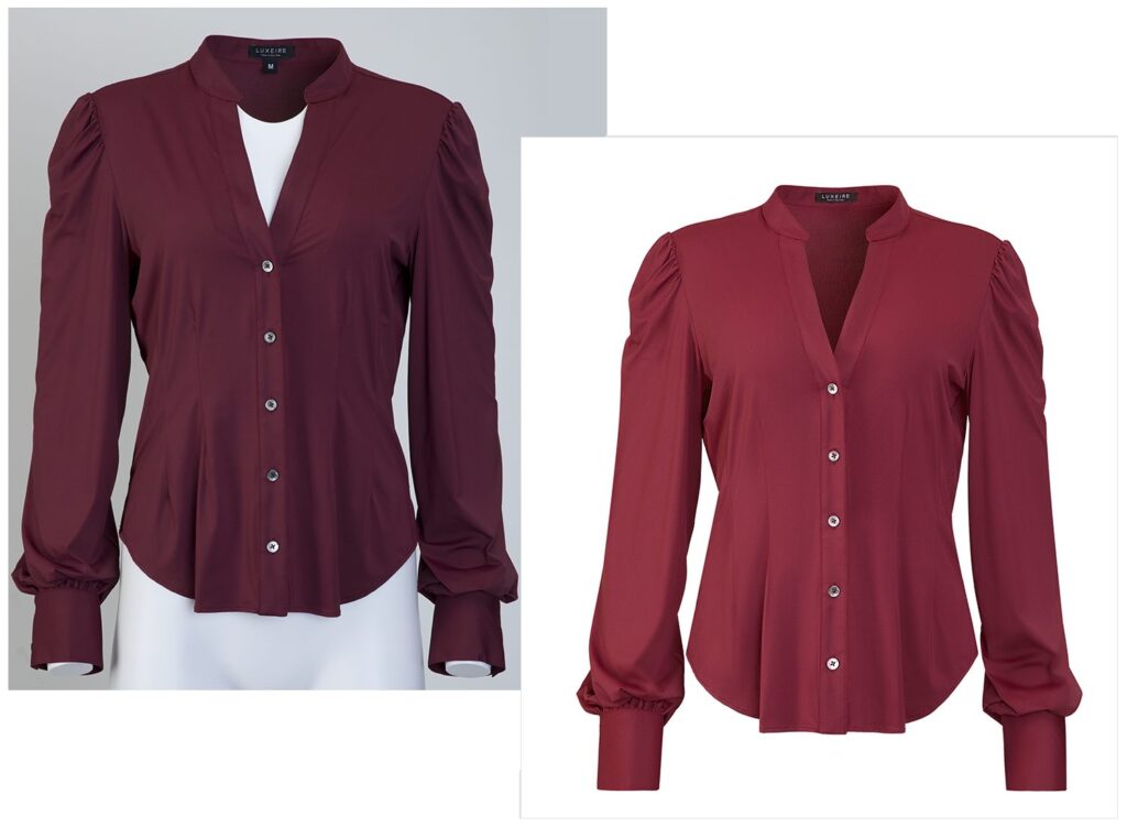 Before and after ethical apparel retouching by LenFlash Studio