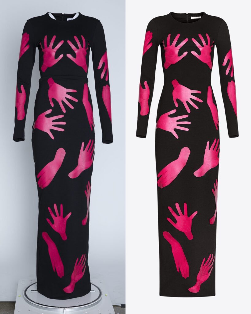 Before and after ethical apparel retouching by LenFlash Studio