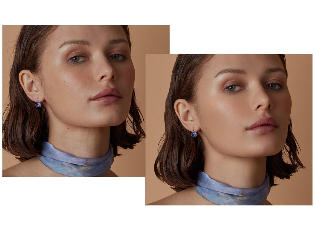 Before and after ethical beauty retouching by LenFlash Studio