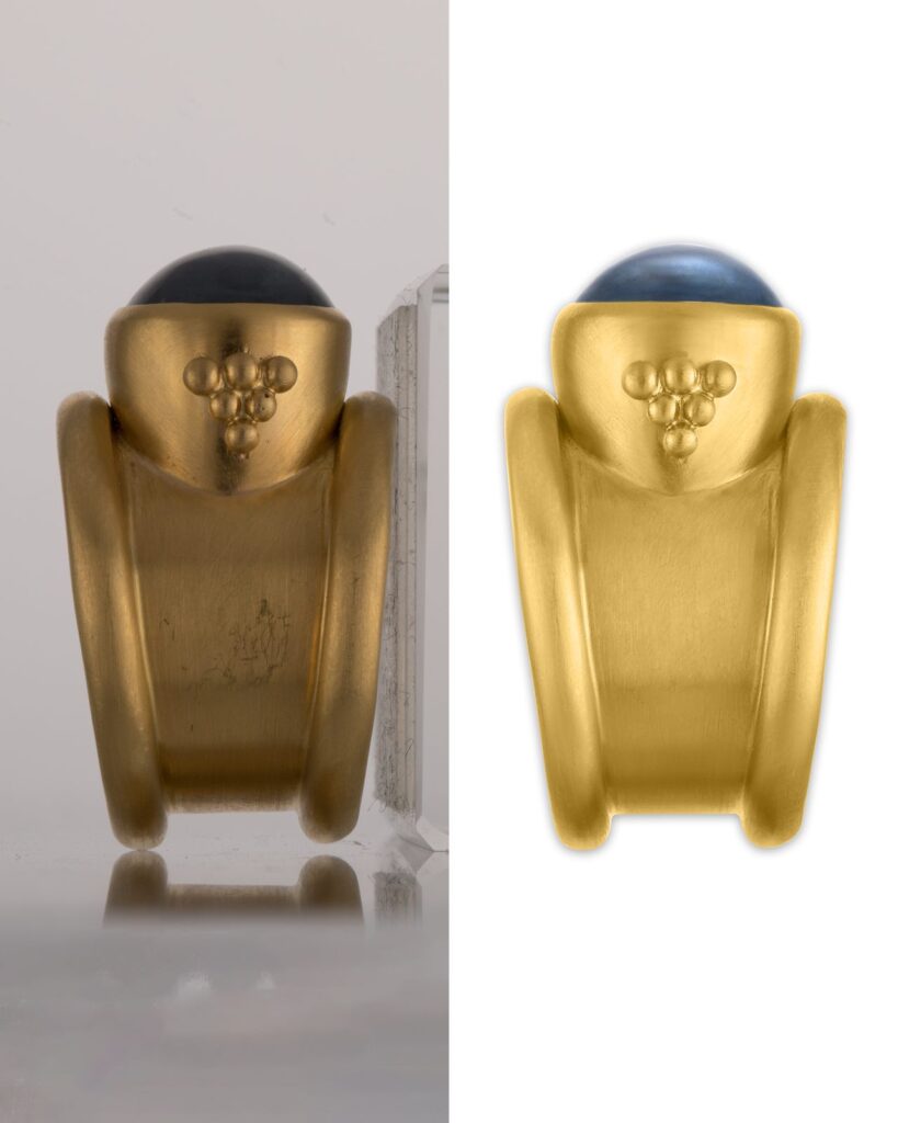 Before and after ethical jewelry retouching by LenFlash Studio