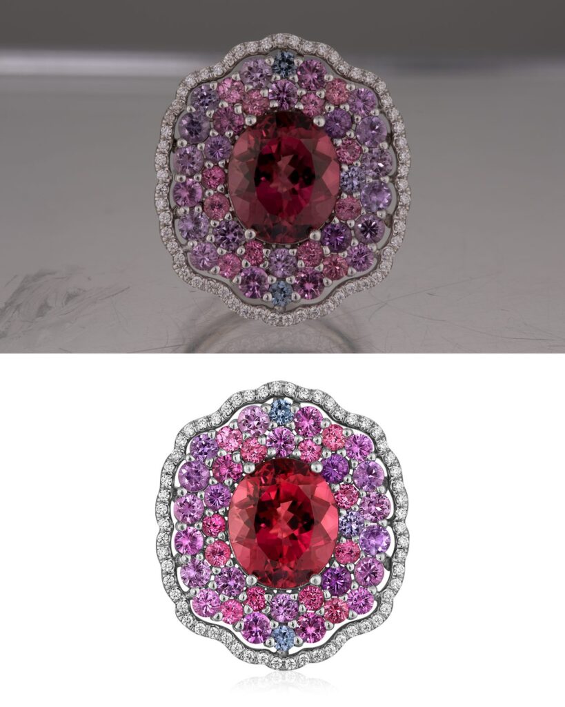 Before and after ethical jewelry retouching by LenFlash Studio