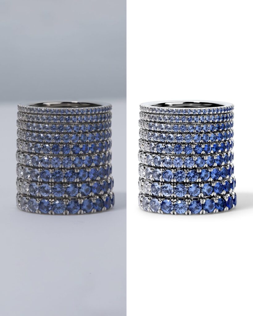 Before and after ethical jewelry retouching by LenFlash Studio