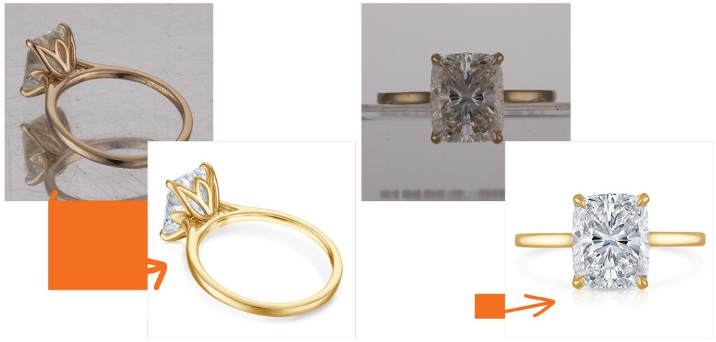 Before and after ethical jewelry retouching by LenFlash Studio