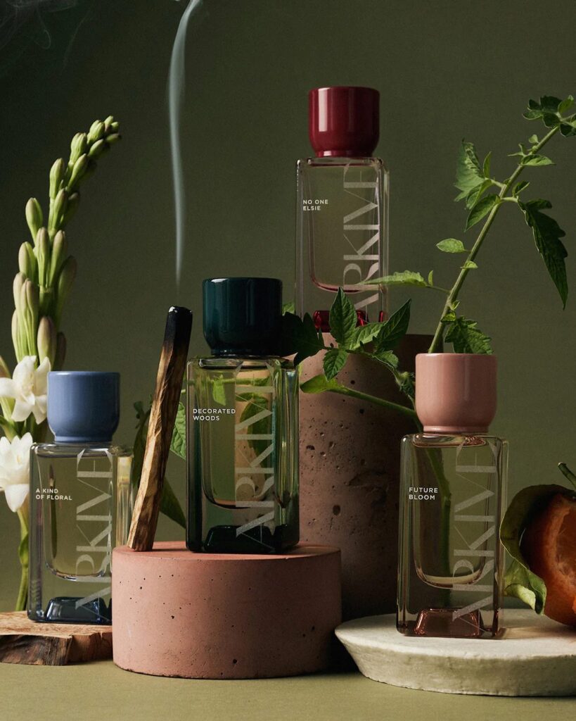 ARKIVE fine fragrance collection including Future Bloom, Decorated Woods, No One Elsie and A Kind of Floral