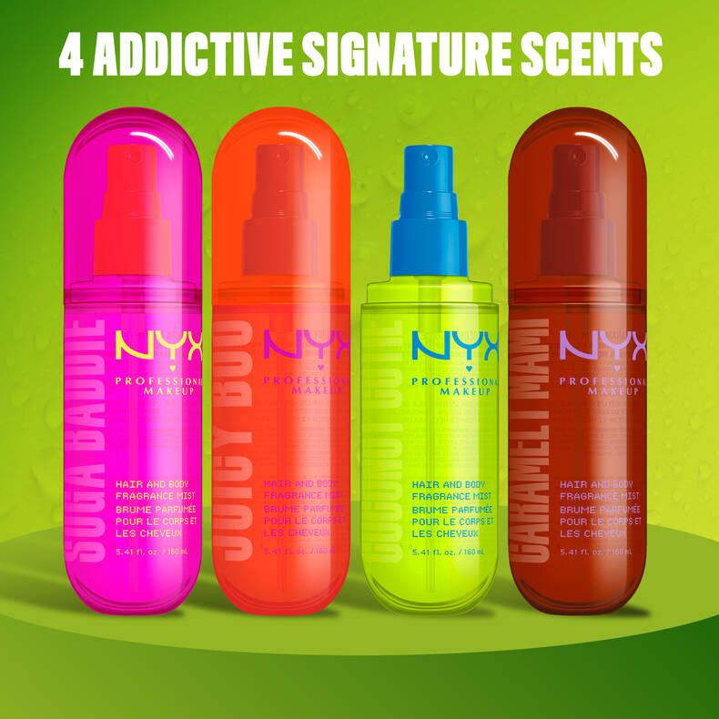 NYX Fat Oil Body Fragrance Mist lineup in 4 signature scents